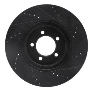 Lincoln Aviator Brake Rotor (1) - Front Left - R1 Concepts - Drilled & Slotted - Black - `03-`05